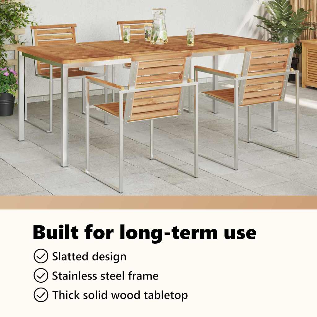 Dining Table 200x90x75 cm Solid Teak Wood and Stainless Steel