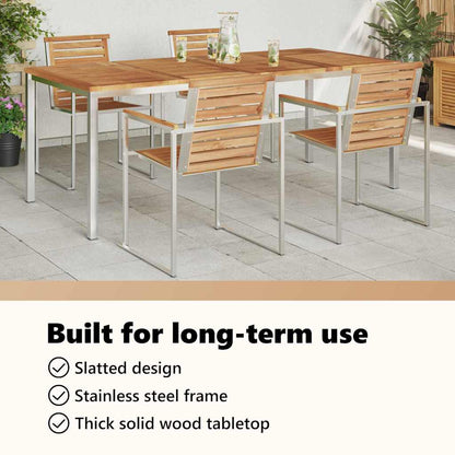 Dining Table 200x90x75 cm Solid Teak Wood and Stainless Steel