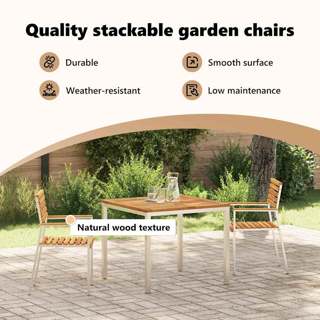 Garden Chair 2 pcs Solid Acacia Wood and Stainless Steel