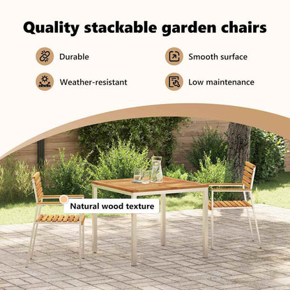 Garden Chair 2 pcs Solid Acacia Wood and Stainless Steel