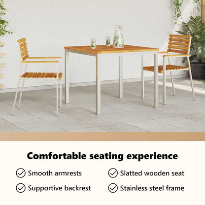 Garden Chair 2 pcs Solid Acacia Wood and Stainless Steel