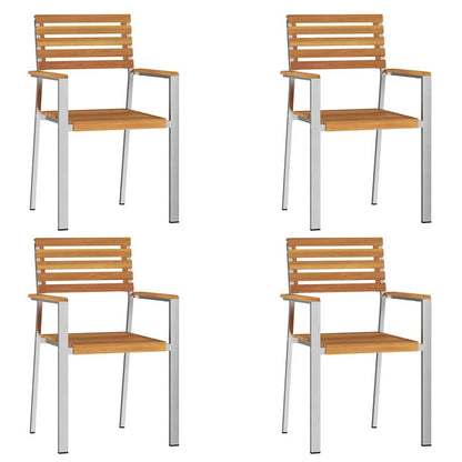 Garden Chair 4 pcs Solid Acacia Wood and Stainless Steel