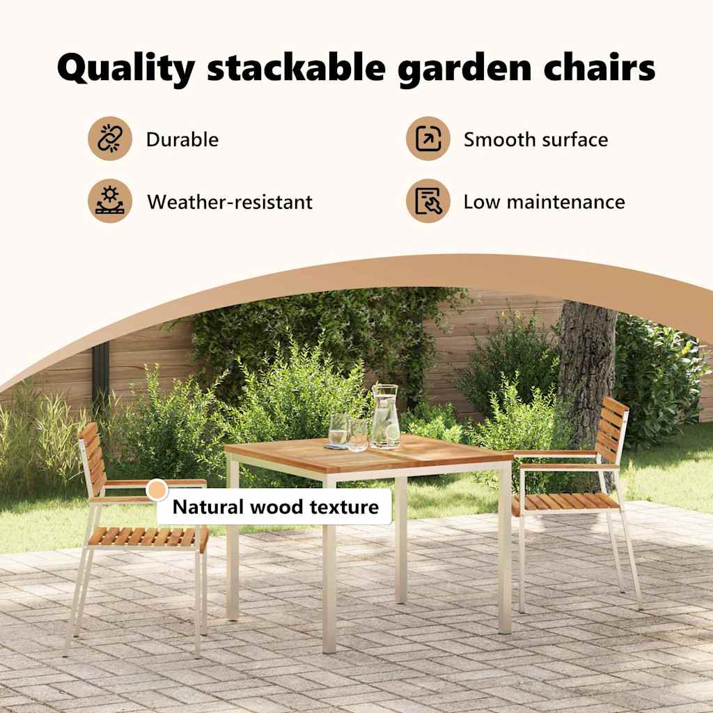 Garden Chair 2 pcs Solid Teak Wood and Stainless Steel