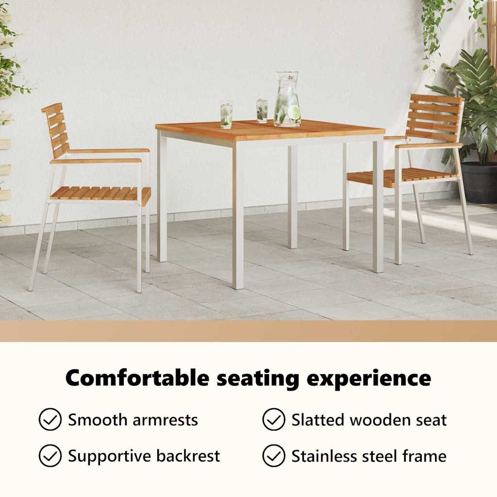 Garden Chair 2 pcs Solid Teak Wood and Stainless Steel