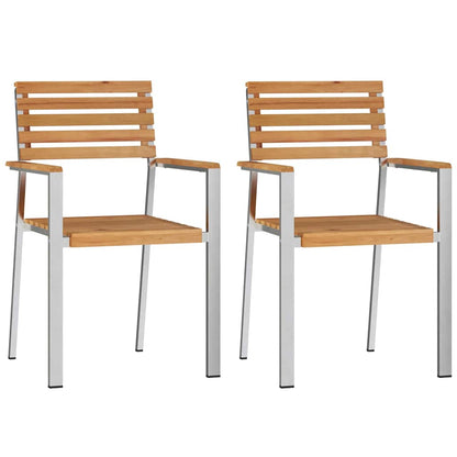 Garden Chair 2 pcs Solid Teak Wood and Stainless Steel