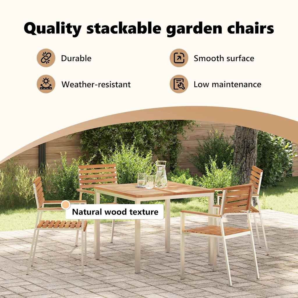 Garden Chair 4 pcs Solid Teak Wood and Stainless Steel