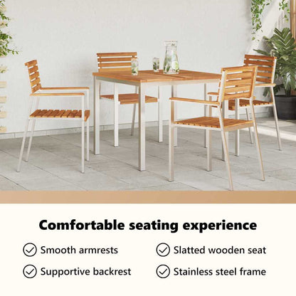 Garden Chair 4 pcs Solid Teak Wood and Stainless Steel