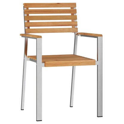 Garden Chair 4 pcs Solid Teak Wood and Stainless Steel