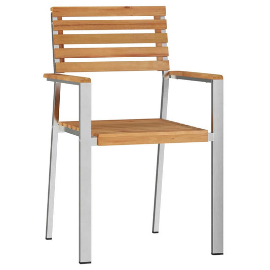 Garden Chair 4 pcs Solid Teak Wood and Stainless Steel