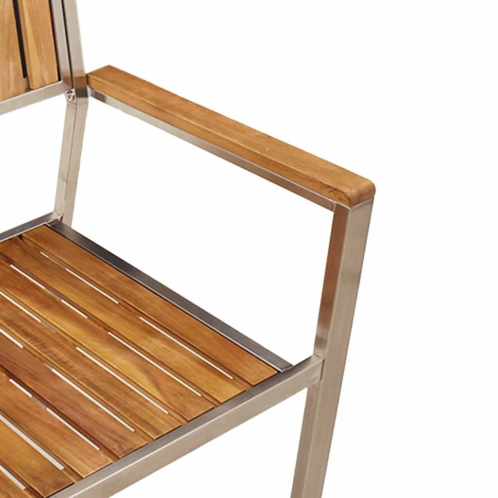 Garden Chair 2 pcs Solid Acacia Wood and Stainless Steel