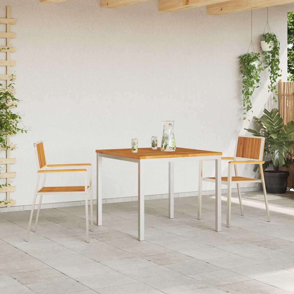 Garden Chair 2 pcs Solid Acacia Wood and Stainless Steel