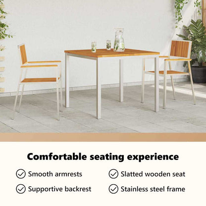 Garden Chair 2 pcs Solid Acacia Wood and Stainless Steel