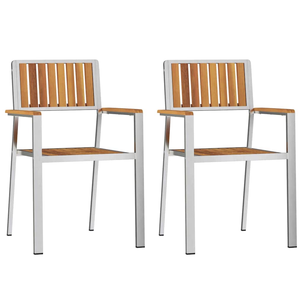 Garden Chair 2 pcs Solid Acacia Wood and Stainless Steel