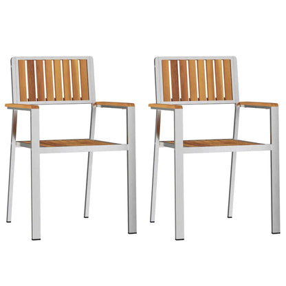 Garden Chair 2 pcs Solid Acacia Wood and Stainless Steel