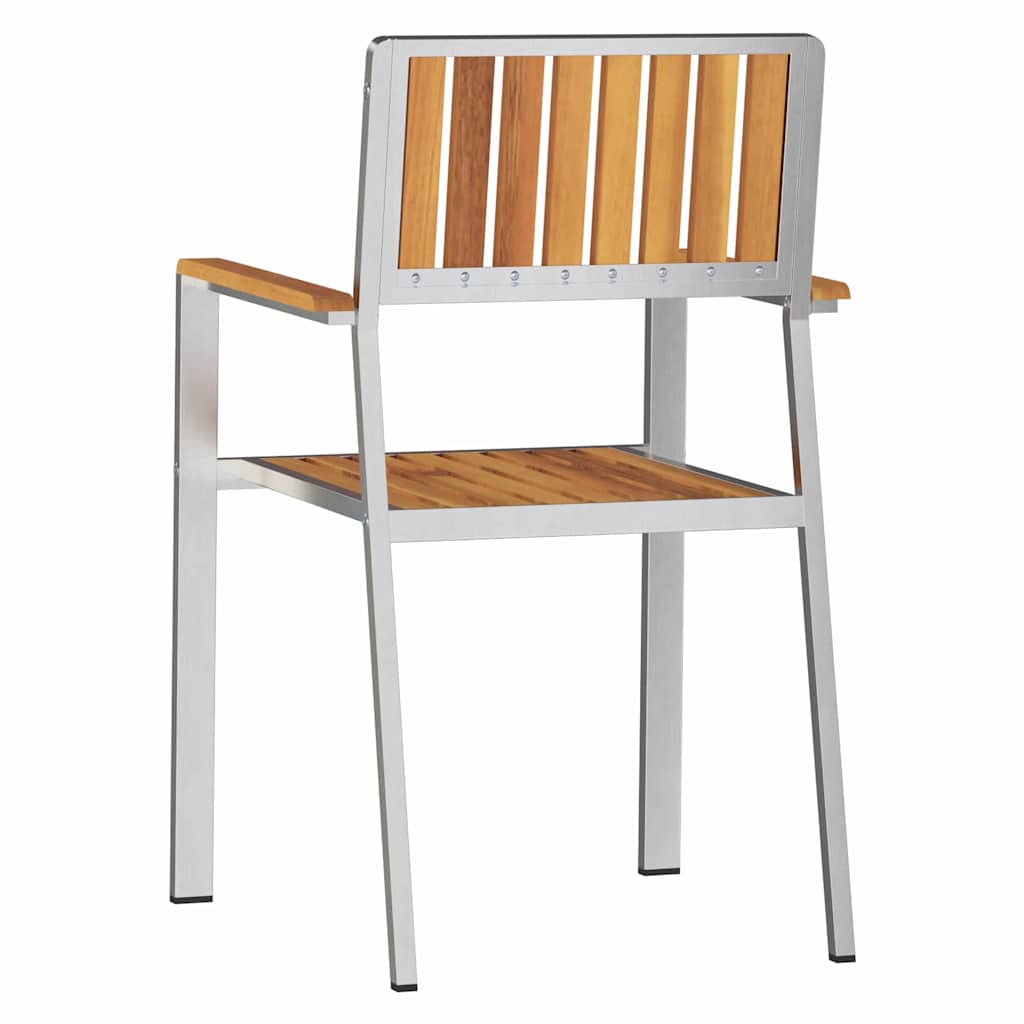 Garden Chair 2 pcs Solid Acacia Wood and Stainless Steel