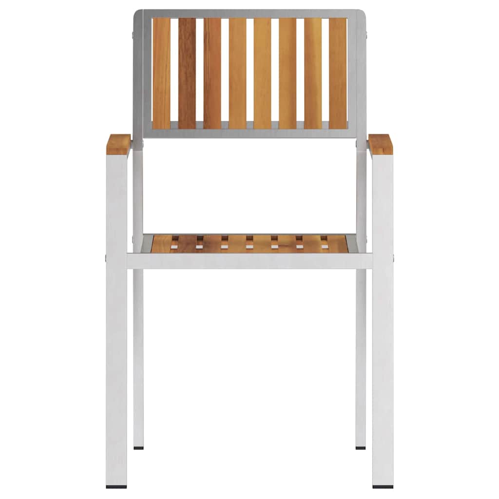 Garden Chair 2 pcs Solid Acacia Wood and Stainless Steel
