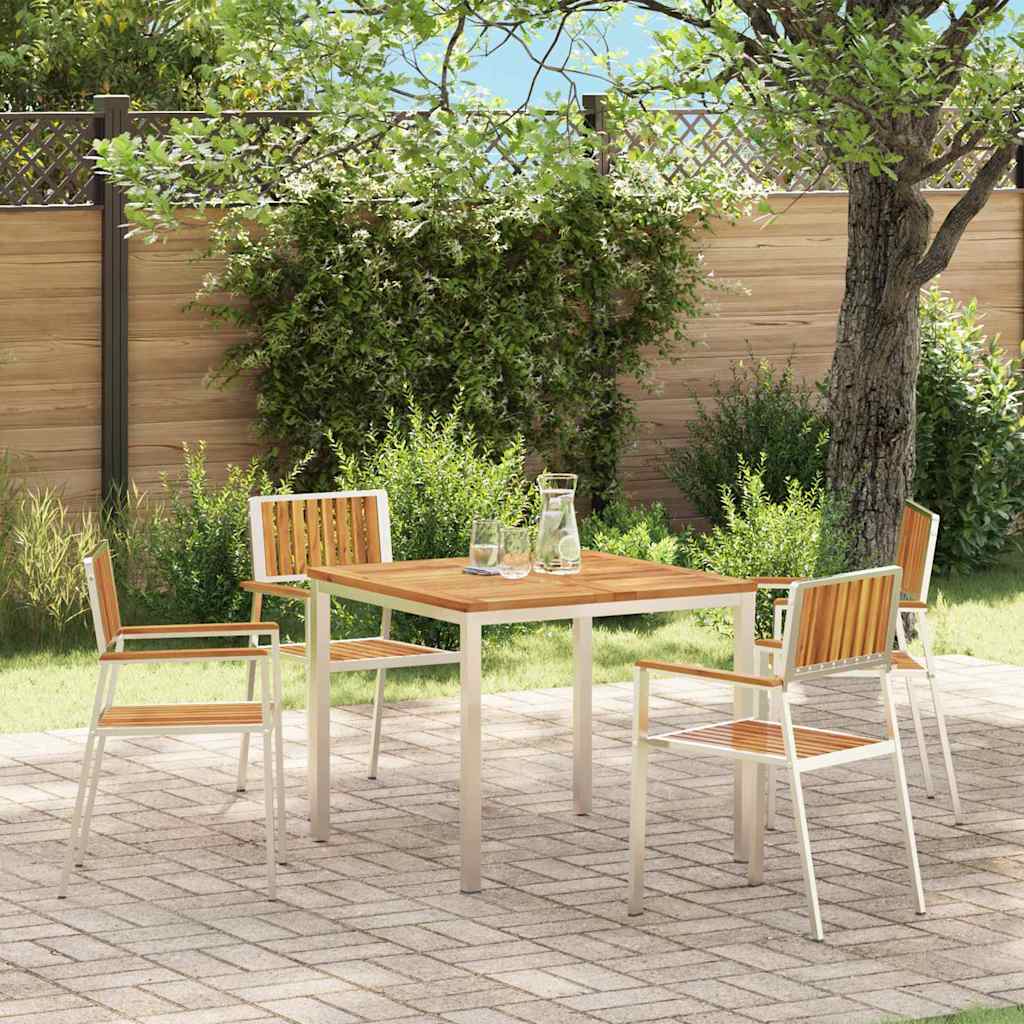 Garden Chair 4 pcs Solid Acacia Wood and Stainless Steel