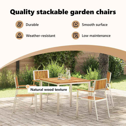Garden Chair 4 pcs Solid Acacia Wood and Stainless Steel