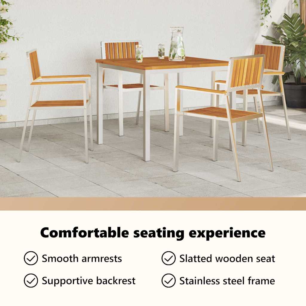 Garden Chair 4 pcs Solid Acacia Wood and Stainless Steel