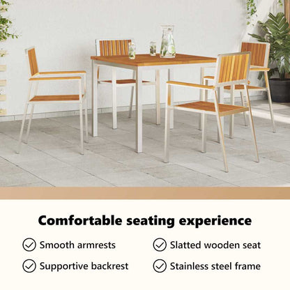 Garden Chair 4 pcs Solid Acacia Wood and Stainless Steel