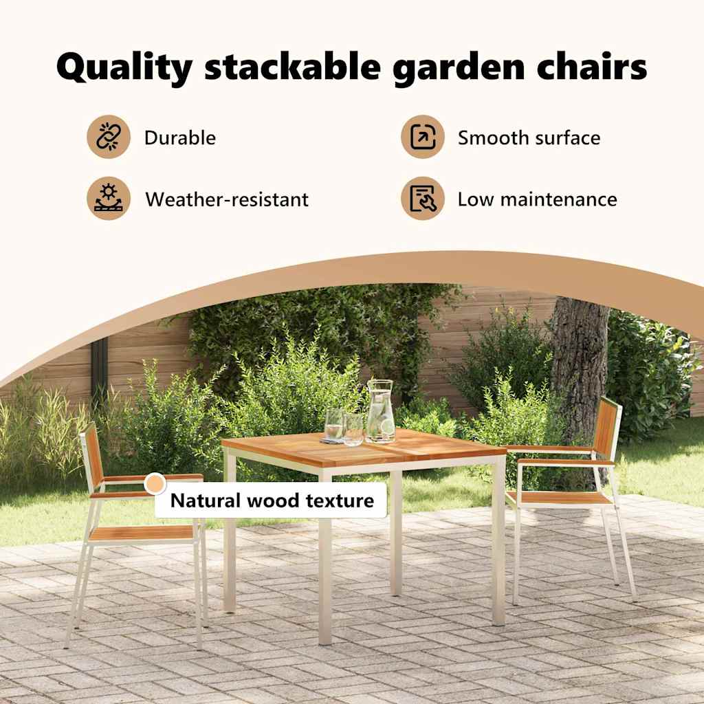 Garden Chair 2 pcs Solid Teak Wood and Stainless Steel