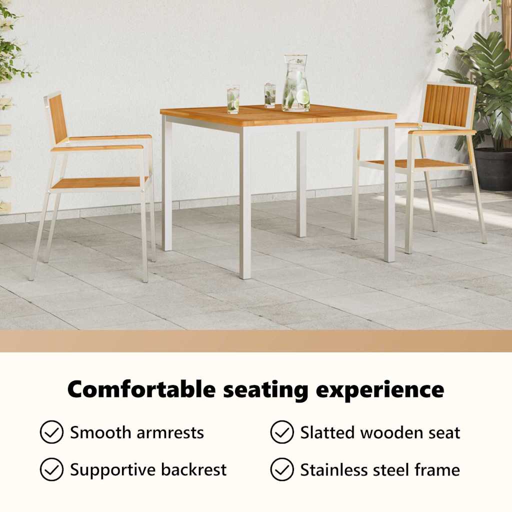 Garden Chair 2 pcs Solid Teak Wood and Stainless Steel