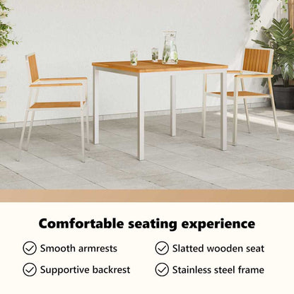 Garden Chair 2 pcs Solid Teak Wood and Stainless Steel