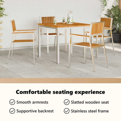 Garden Chair 4 pcs Solid Teak Wood and Stainless Steel