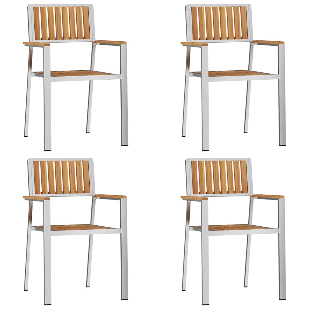 Garden Chair 4 pcs Solid Teak Wood and Stainless Steel