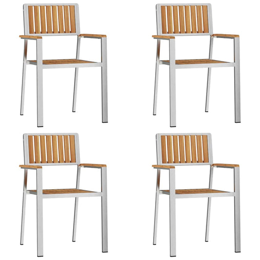Garden Chair 4 pcs Solid Teak Wood and Stainless Steel
