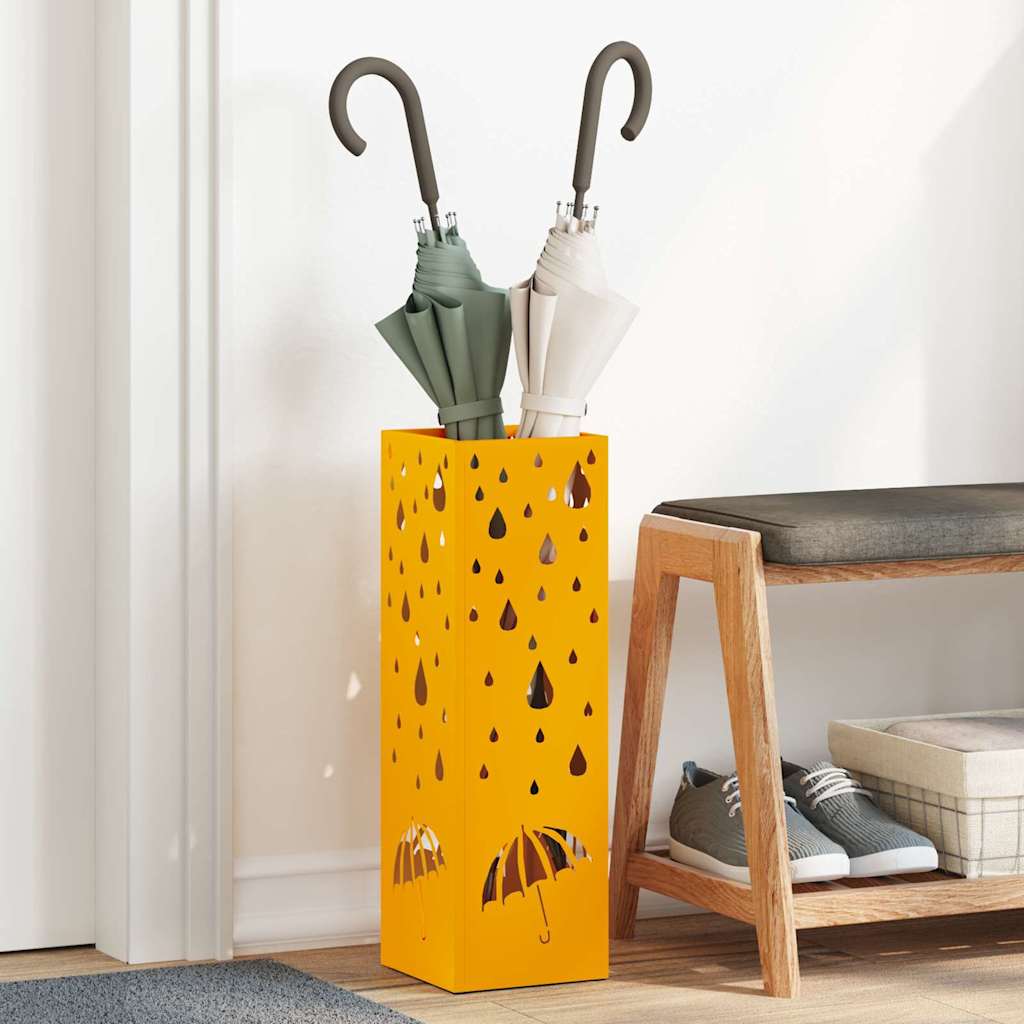 Umbrella Stand with Storage Mustard 15.5 x 15.5 x 49 cm Metal