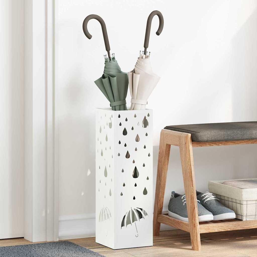 Umbrella Stand with Storage White 15.5 x 15.5 x 49 cm Metal