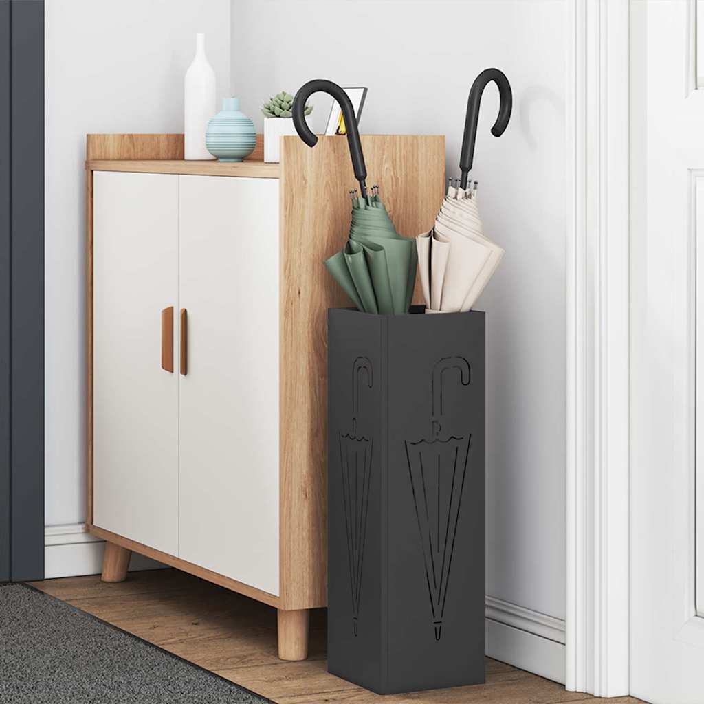 Umbrella Stand with Storage Black 15.5 x 15.5 x 49 cm Metal