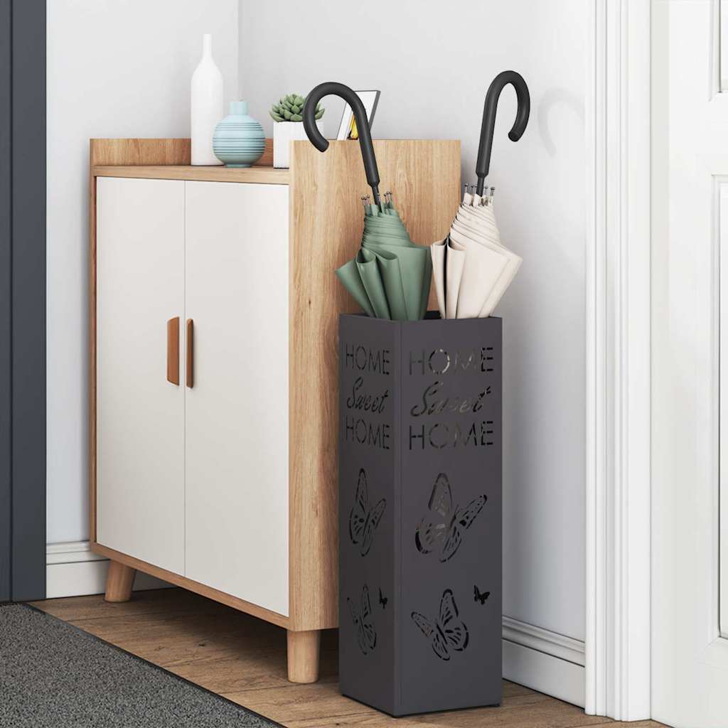 Umbrella Stand with Storage Black 15.5 x 15.5 x 49 cm Metal