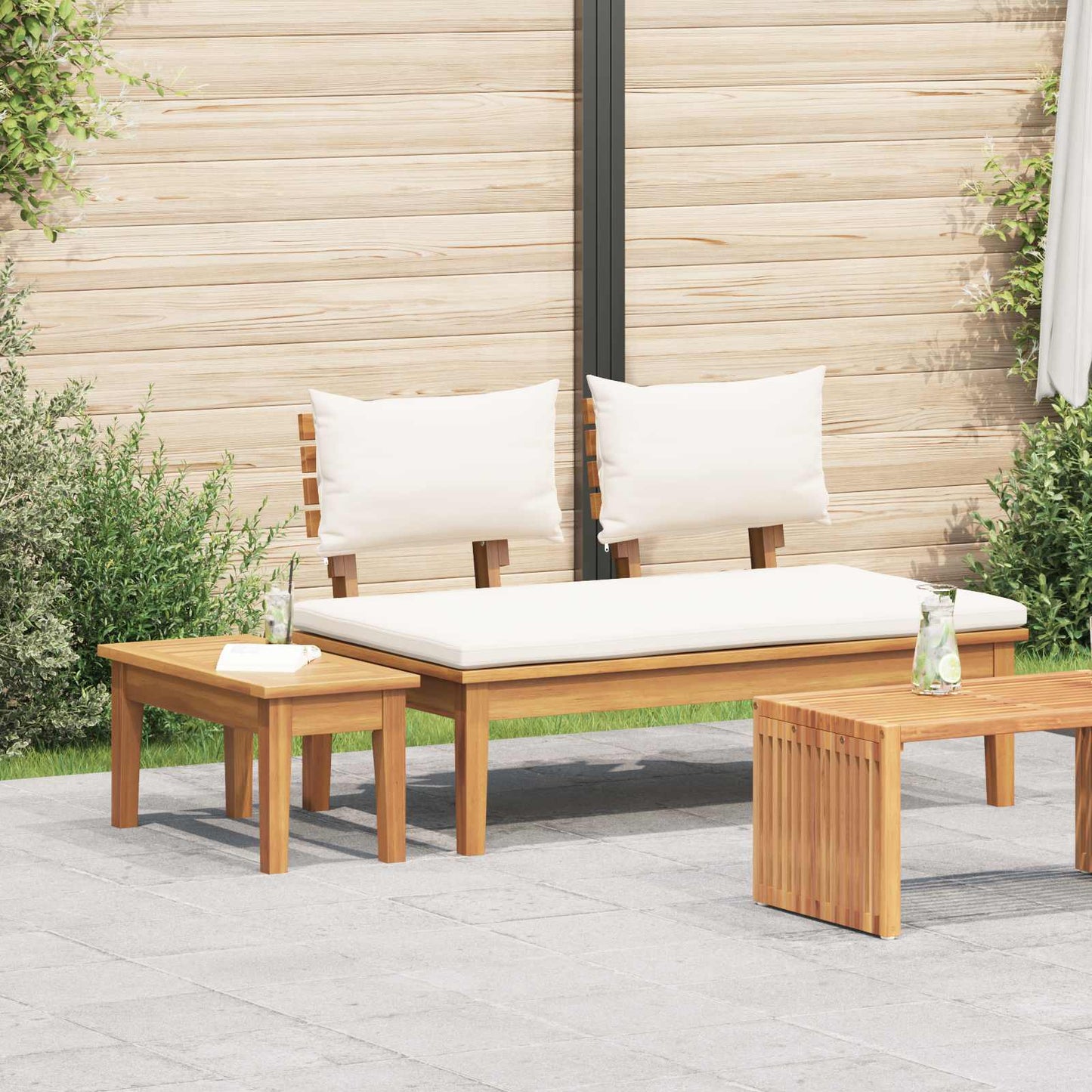 Garden Bench and Table Set 2 pcs Cream and Brown