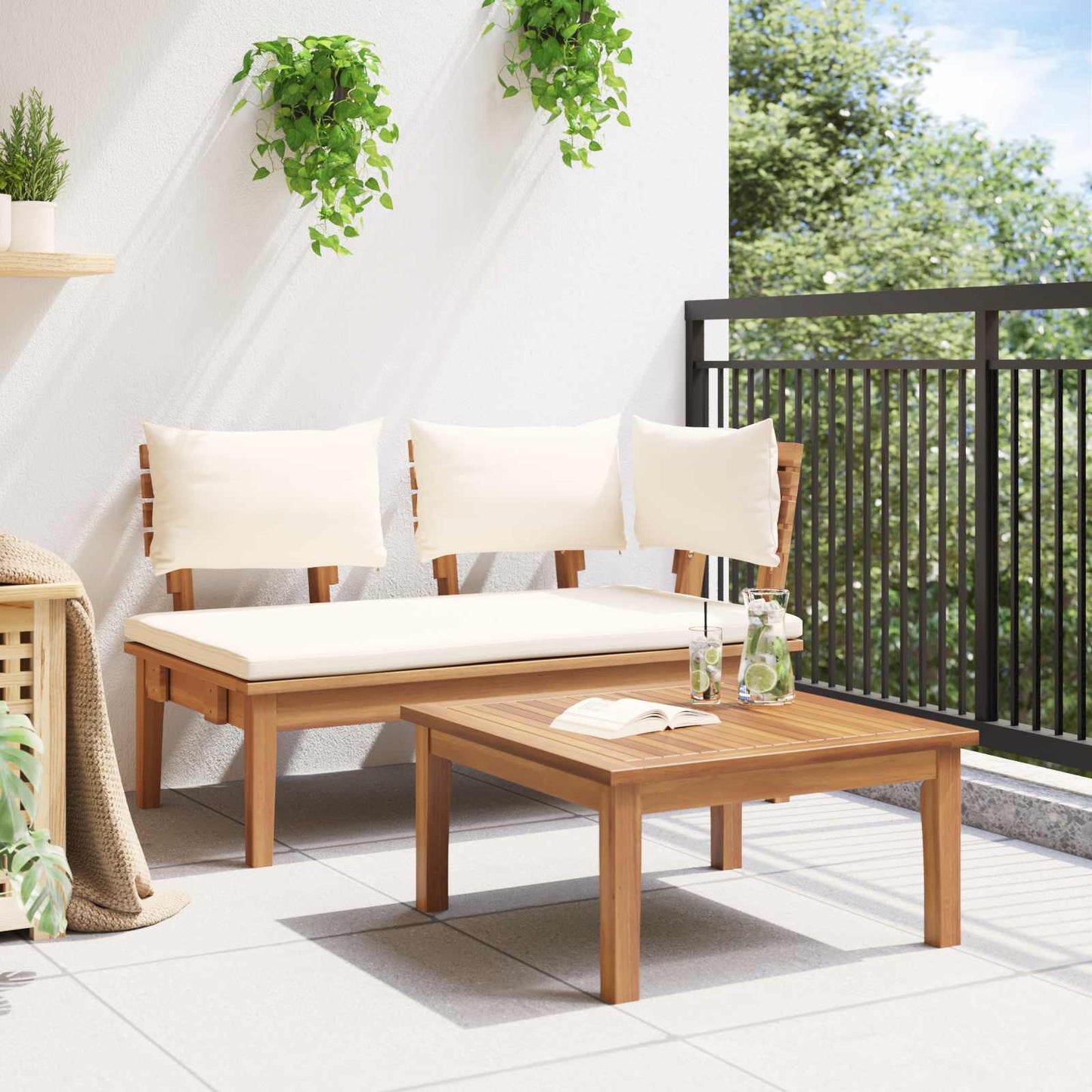 Garden Bench and Table Set 2 pcs Cream and Brown