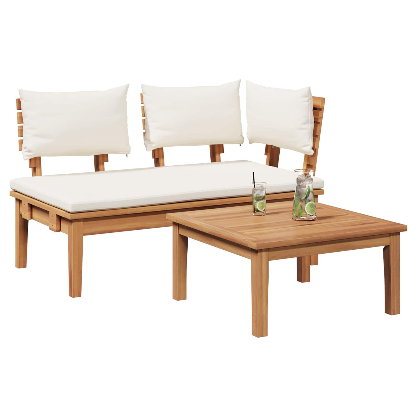 Garden Bench and Table Set 2 pcs Cream and Brown