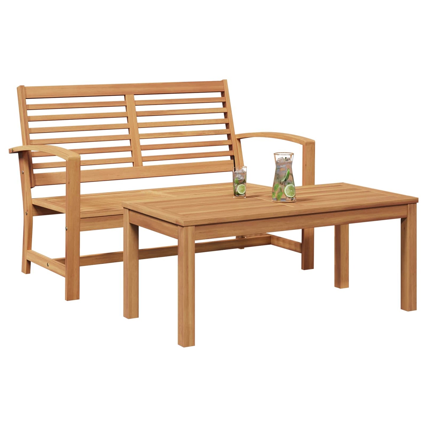 Garden Bench and Table Set 2 Piece Brown Solid Teak Wood