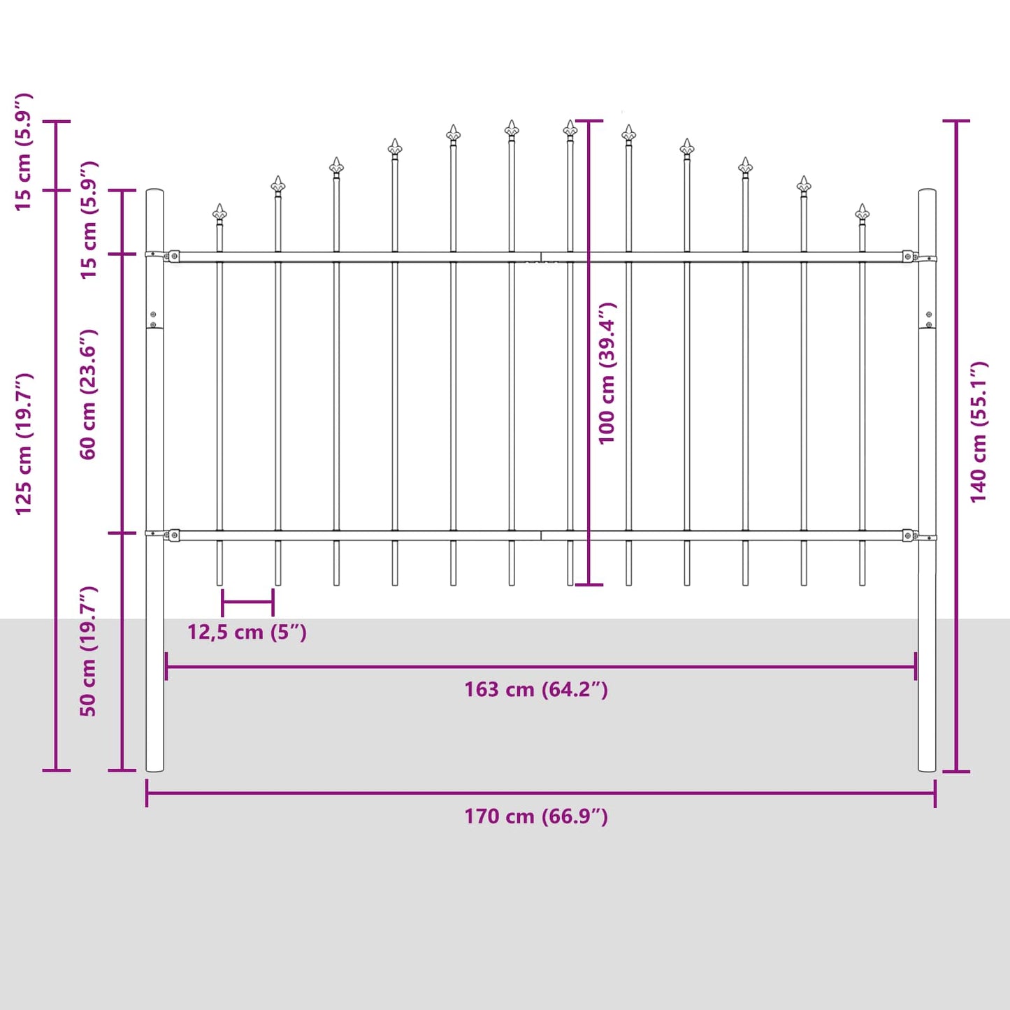 Garden Fence Woerden Grey 170 x 140 cm Powder-Coated Steel