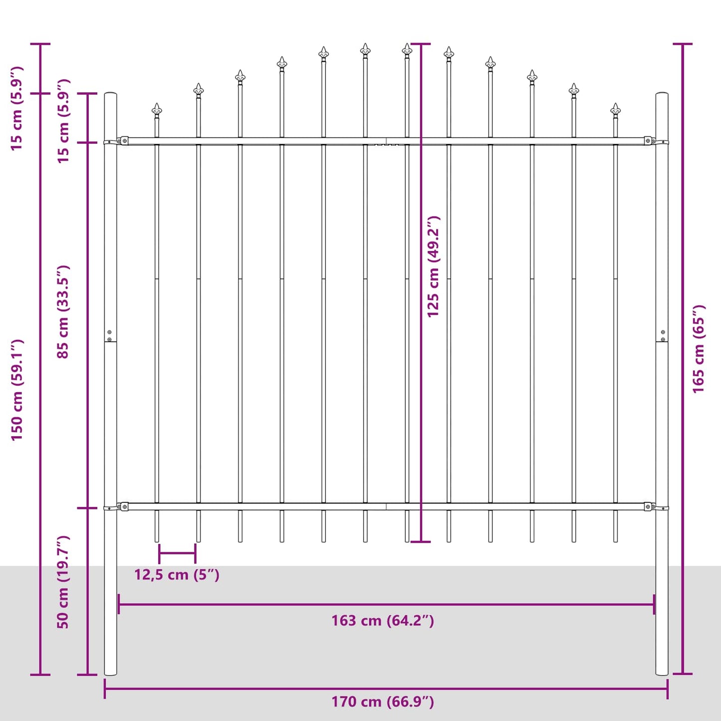 Garden Fence Woerden Grey 170 x 165 cm Powder-Coated Steel