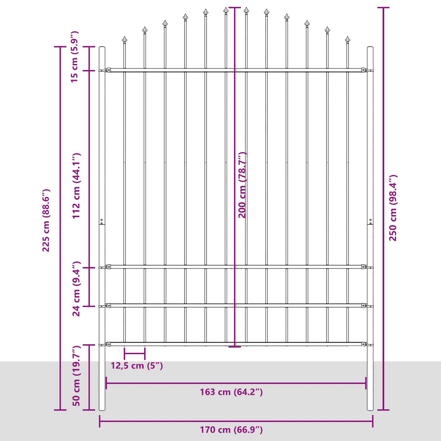 Garden Fence Woerden Grey 170 x 225 cm Powder-Coated Steel