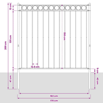 Fence Element ASSEN Grey 170 x 200 cm Steel