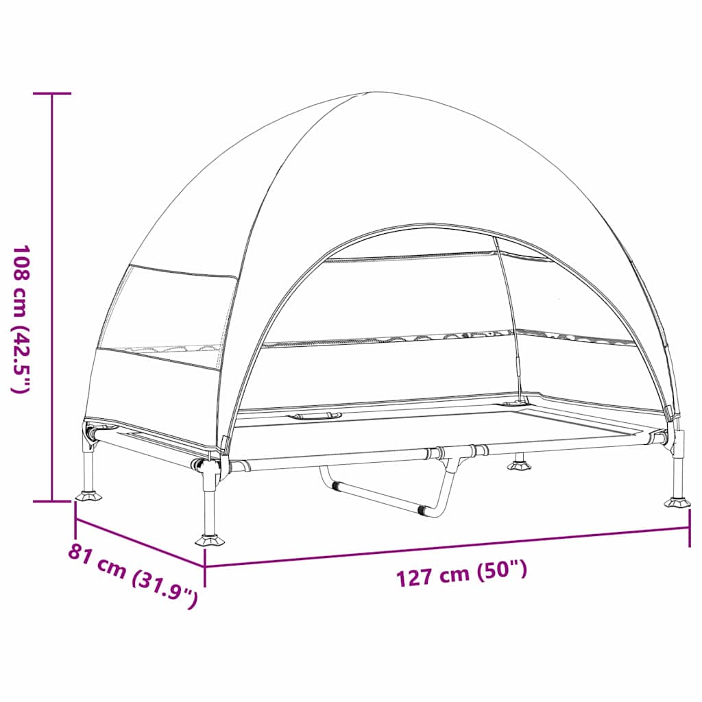 Raised Dog Bed Folding Brown 127 x 81 x 108 cm Fabric and Steel