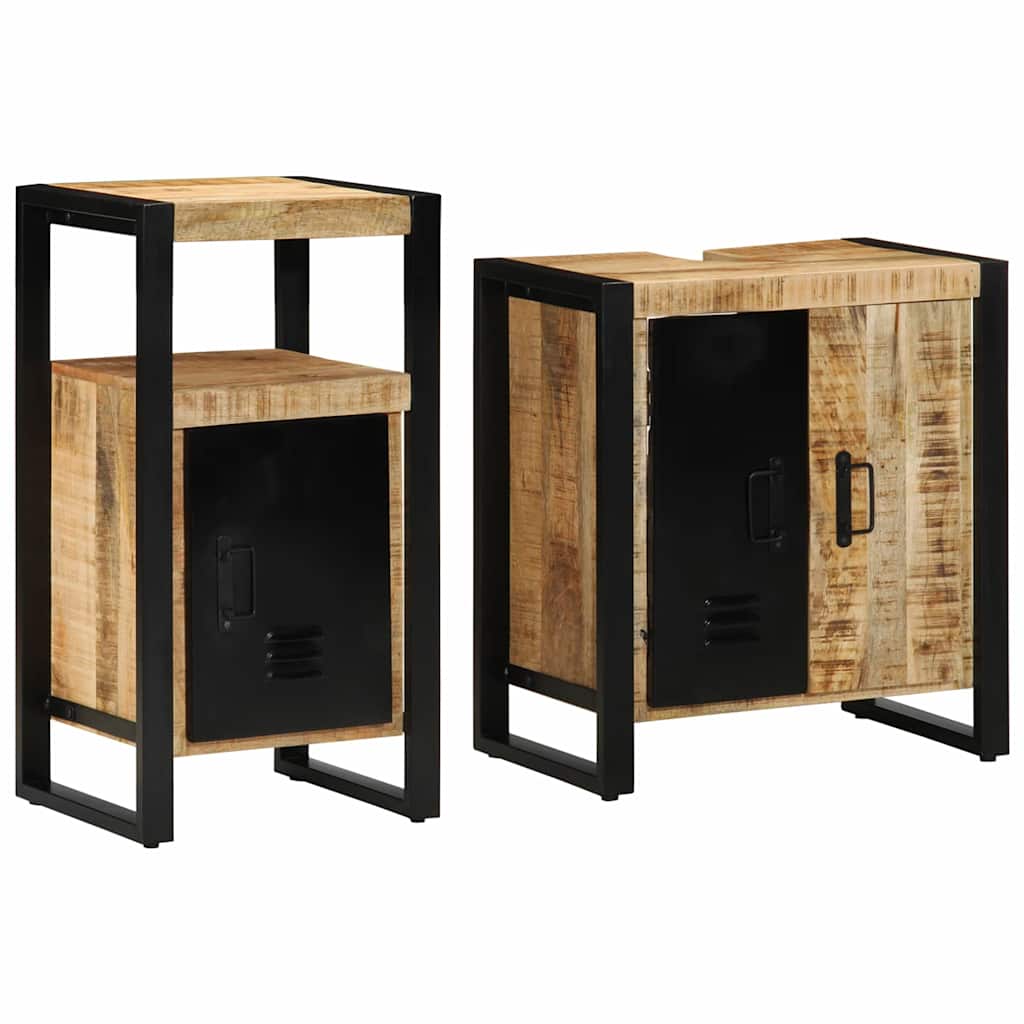 Bathroom Furniture Set 2 pcs Brown and Black Solid Mango Wood