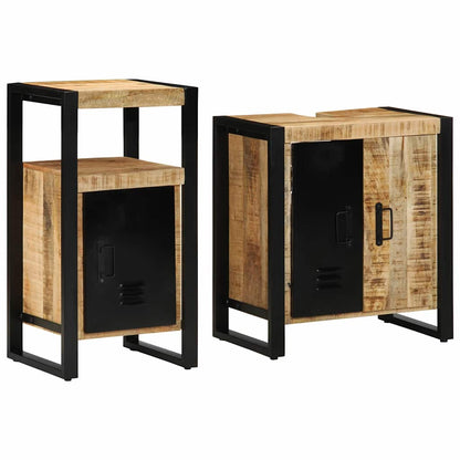 Bathroom Furniture Set 2 pcs Brown and Black Solid Mango Wood
