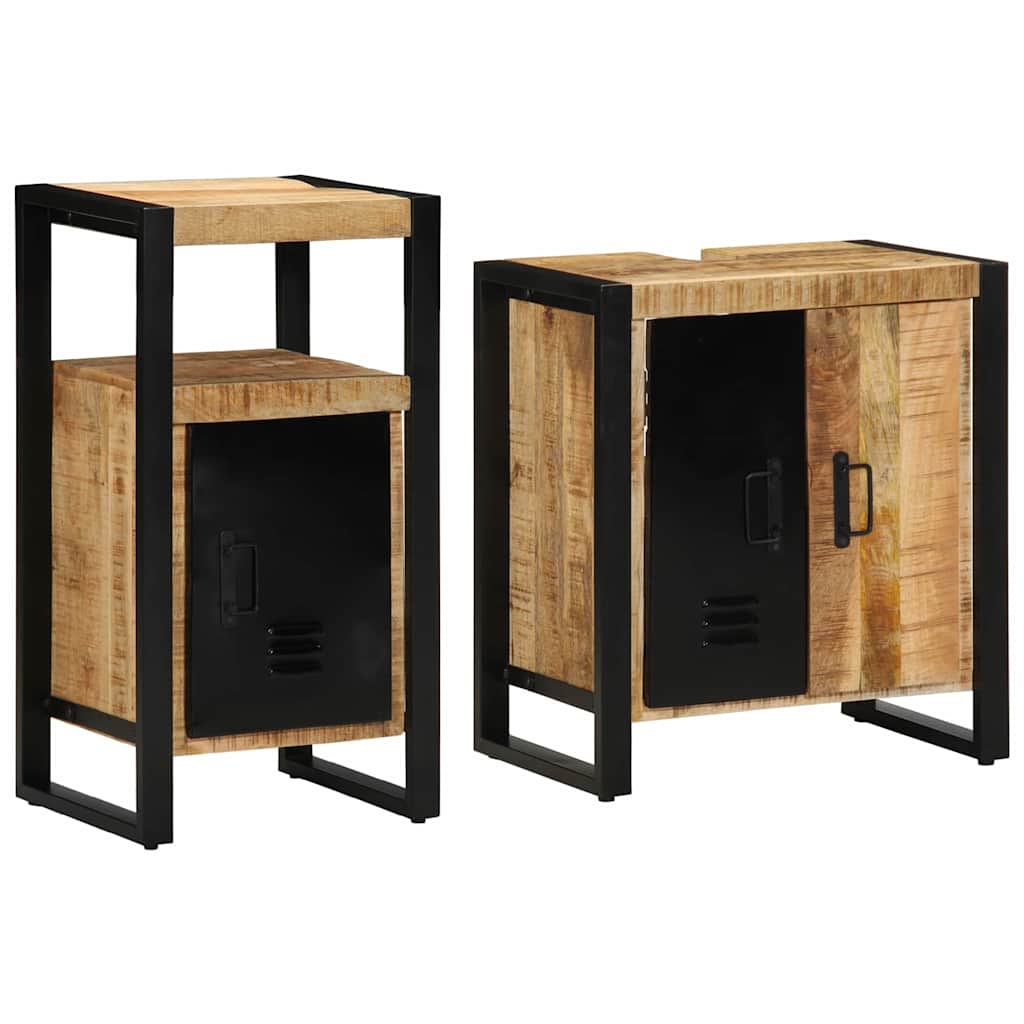 Bathroom Furniture Set 2 pcs Brown and Black Solid Mango Wood