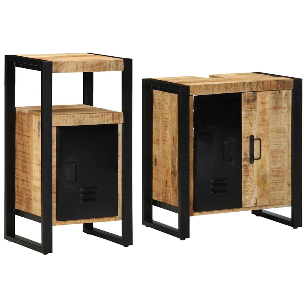 Bathroom Furniture Set 2 pcs Brown and Black Solid Mango Wood