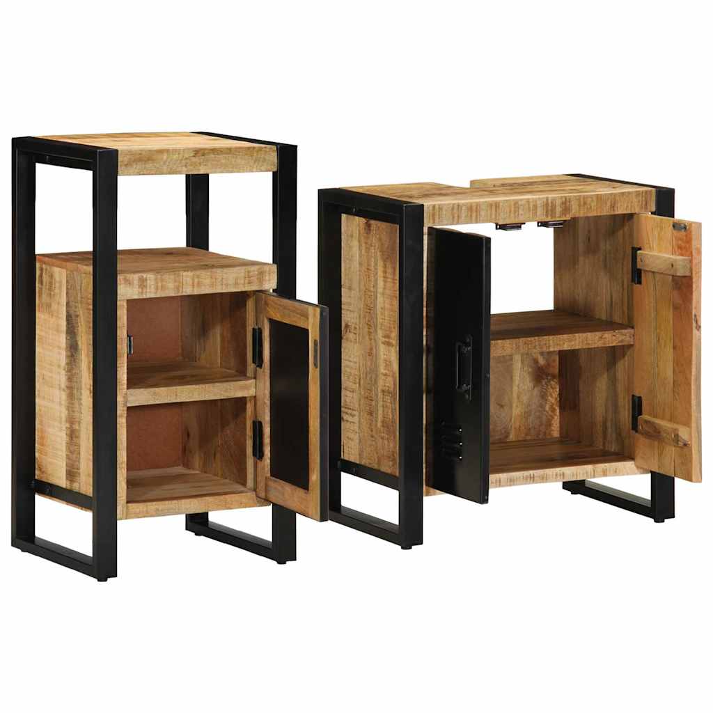 Bathroom Furniture Set 2 pcs Brown and Black Solid Mango Wood