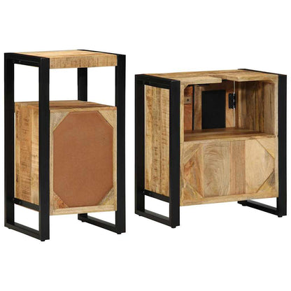 Bathroom Furniture Set 2 pcs Brown and Black Solid Mango Wood