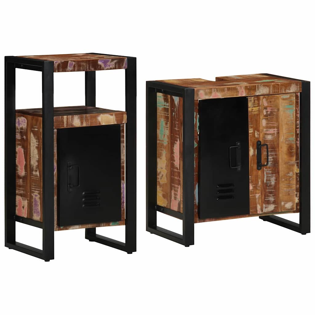 Bathroom Furniture Set with Drawer 2 pcs Solid Reclaim Wood